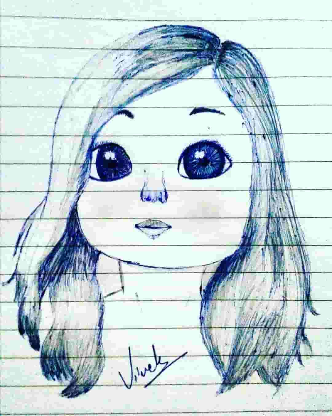 cute girl sketch pen drawing